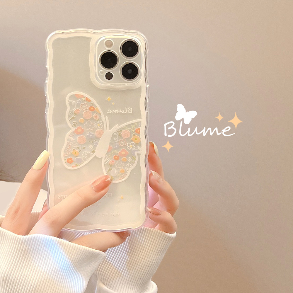 花朵蝴蝶13适用iphone14pro苹果15手机壳16波浪11创意x保护套max
