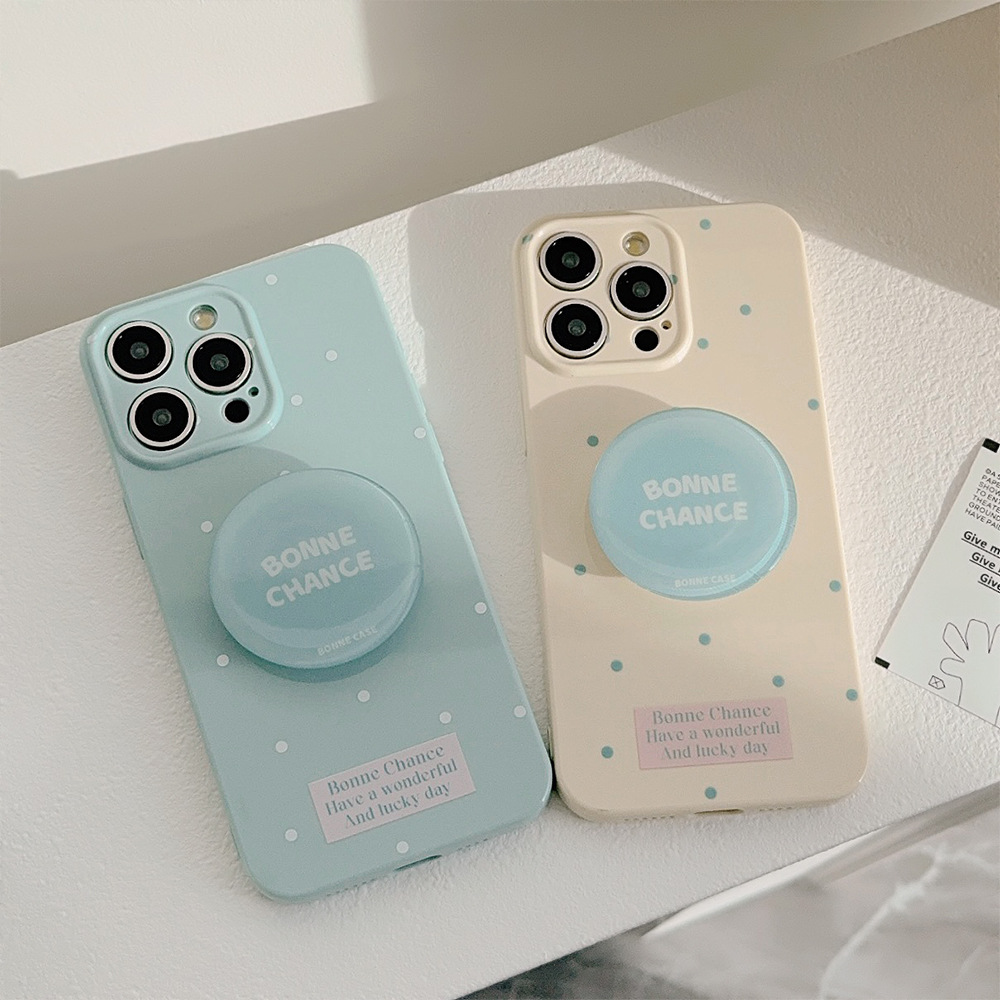 韩系波点iphone16适用14promax苹果手机壳15蓝色支架12硅胶11全包