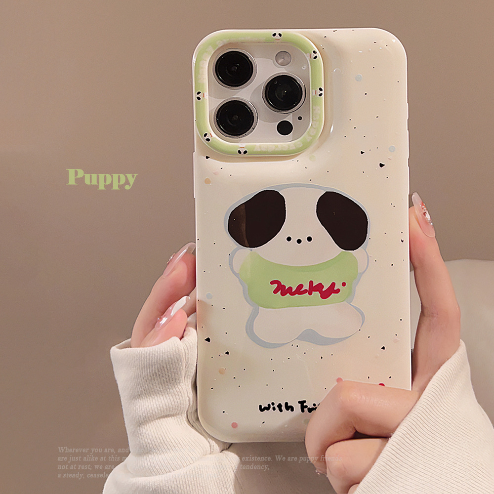 薄荷曼波小狗适用苹果15手机壳iphone14pro硅胶max奶绿泼墨卡通16