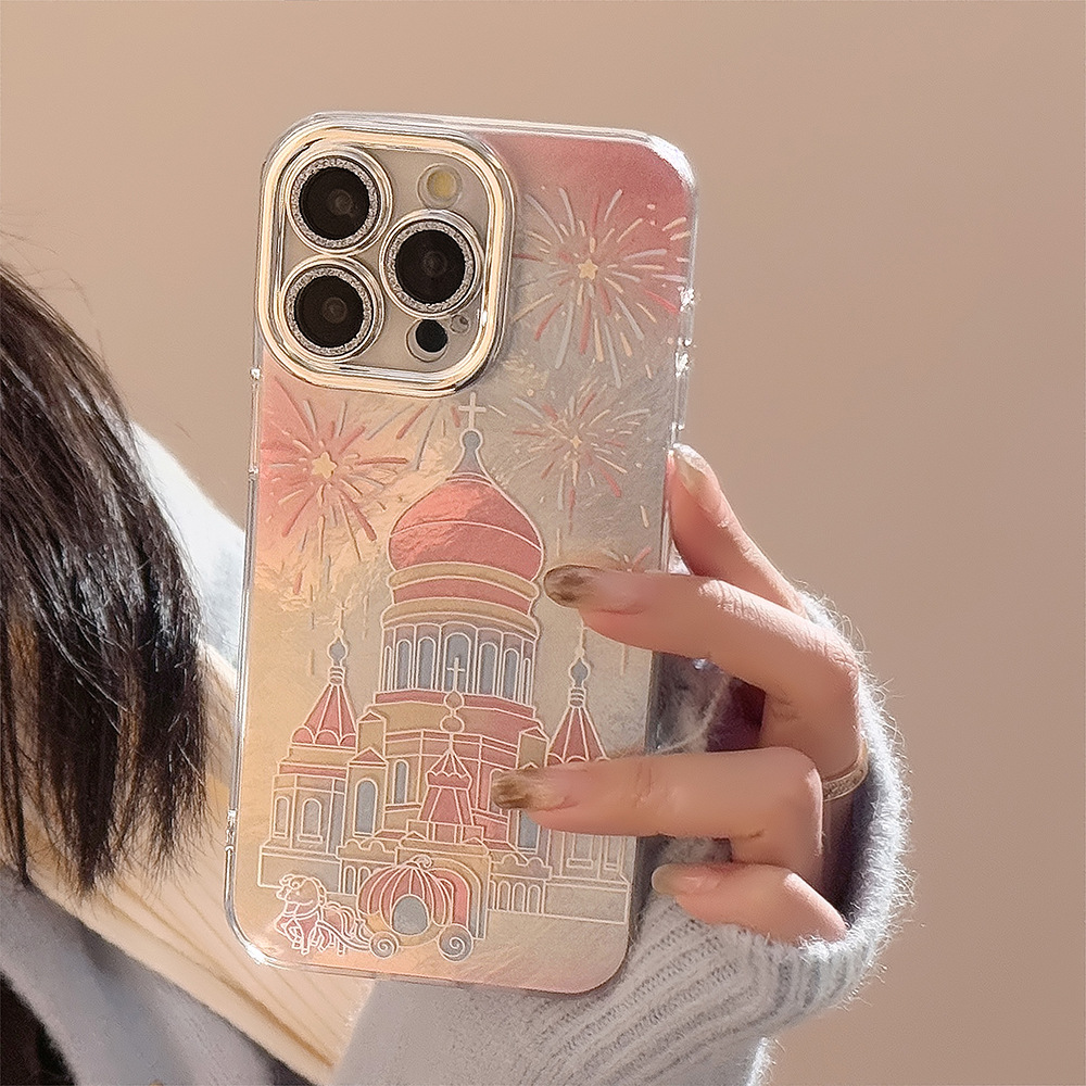 公主风烟花城堡适用苹果15promax手机壳iphone16闪粉14全包13硬套