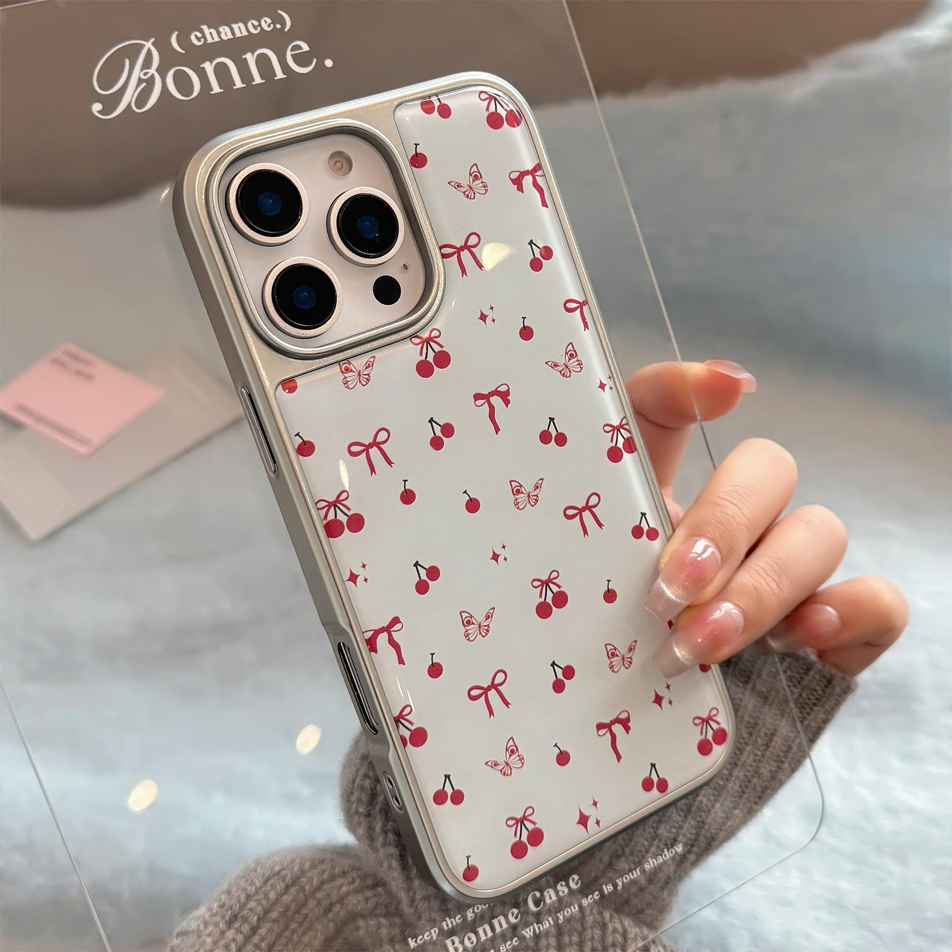 ins樱桃蝴蝶结用16苹果15pro max手机壳iphone14滴胶13男女15韩系