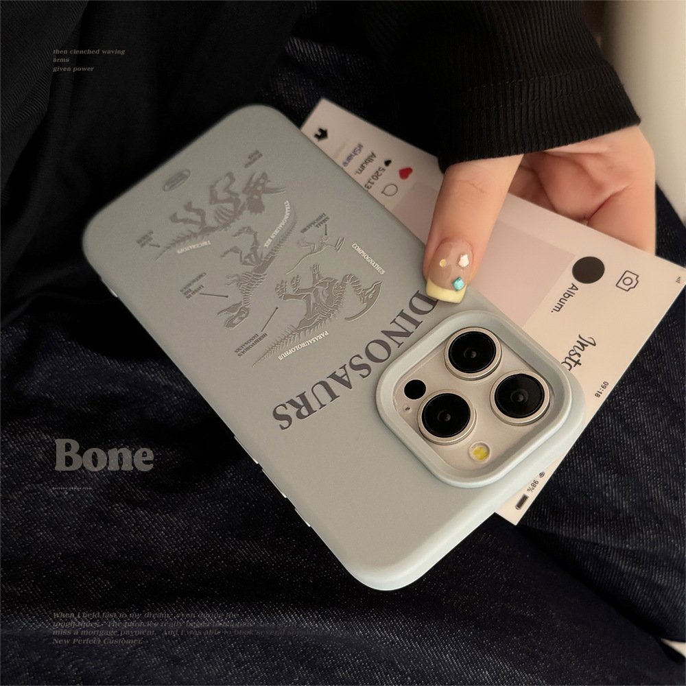 蓝色恐龙骨iphone14手机壳苹果15个性复古16promax适用13软12防摔