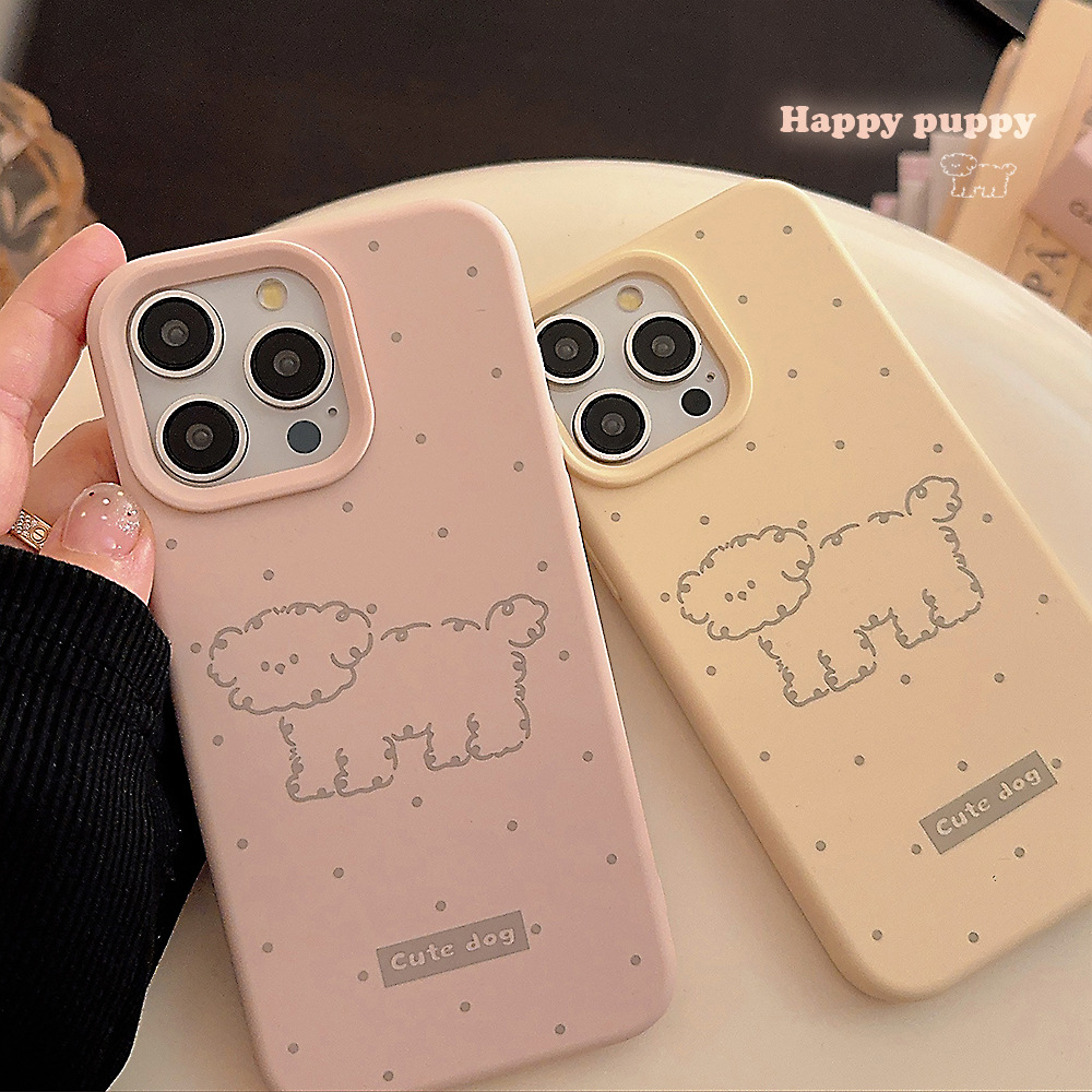 可爱波点小狗适用iphone16手机壳软糯卡通15promax苹果14硅胶13软