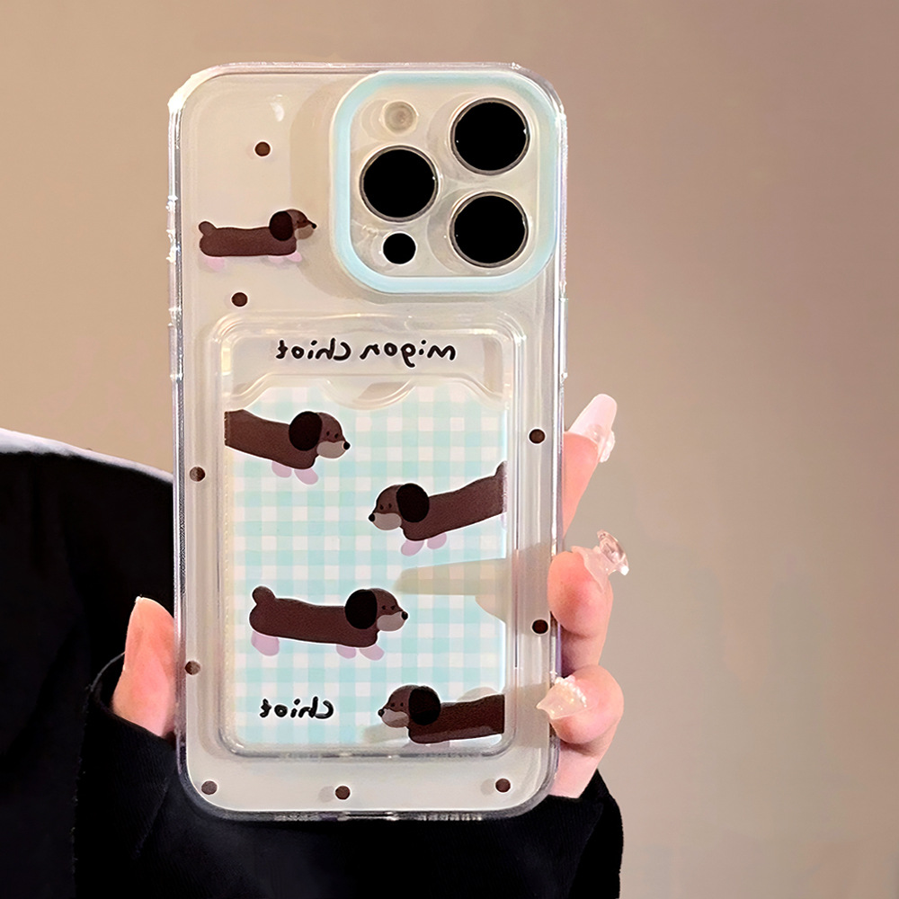 ins腊肠小狗波点适用iphone14pro max手机壳13苹果16卡包11全包12