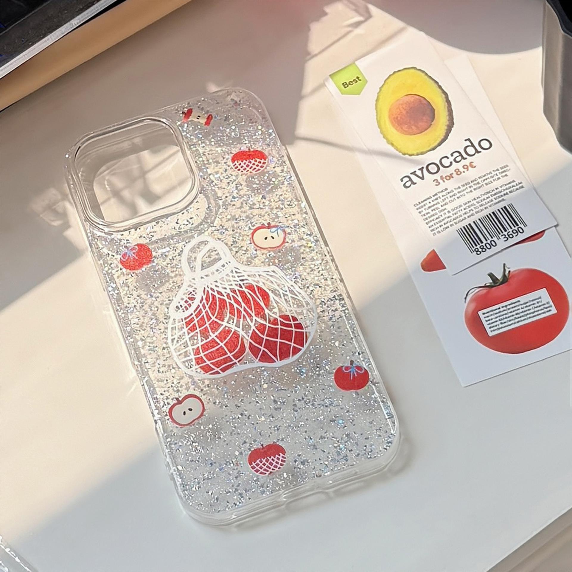 小众ins苹果购物袋适用16pro max手机壳15闪粉iphone14透明11挂件