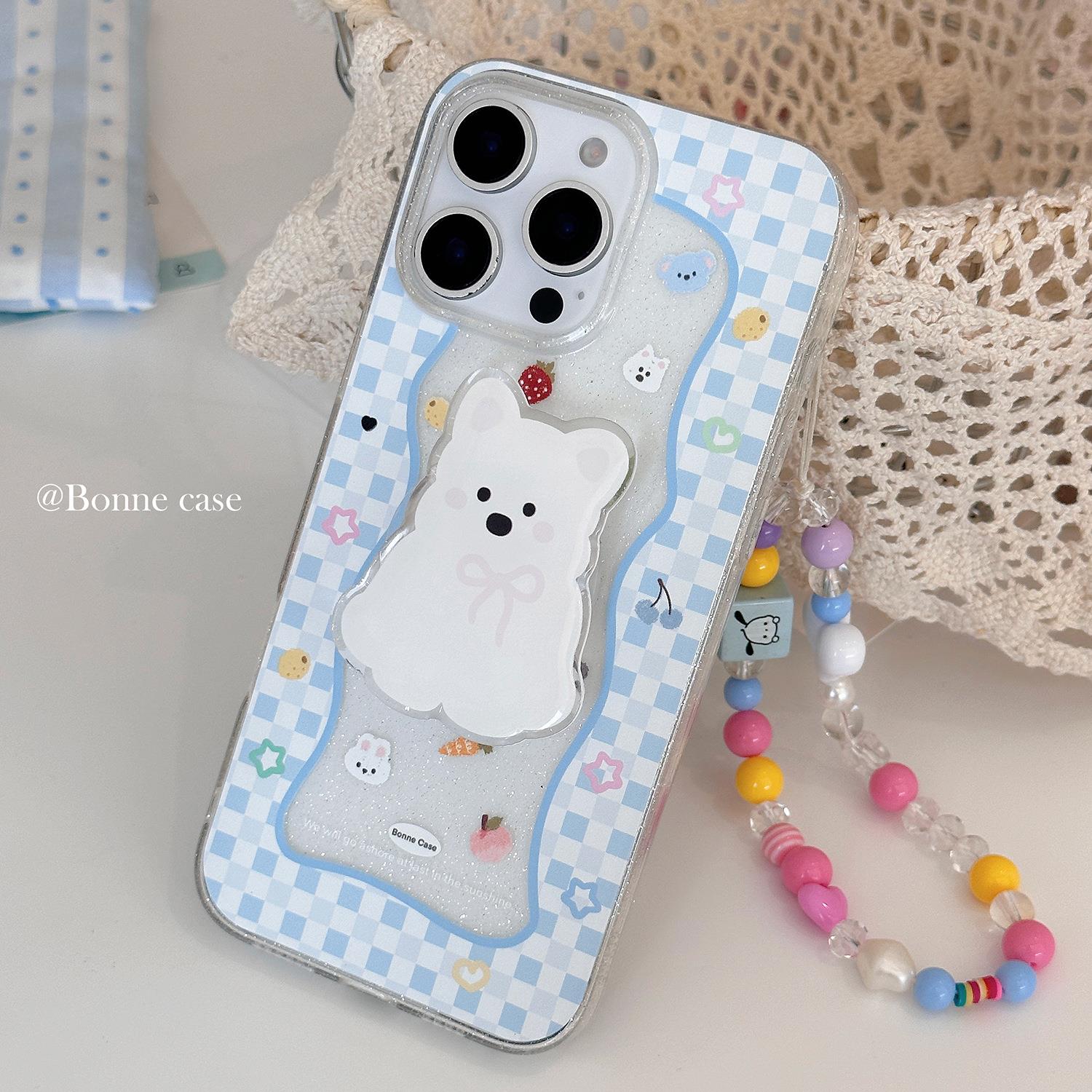 闪粉西高地支架适用苹果15手机壳iphone16promax韩风16链条13透明