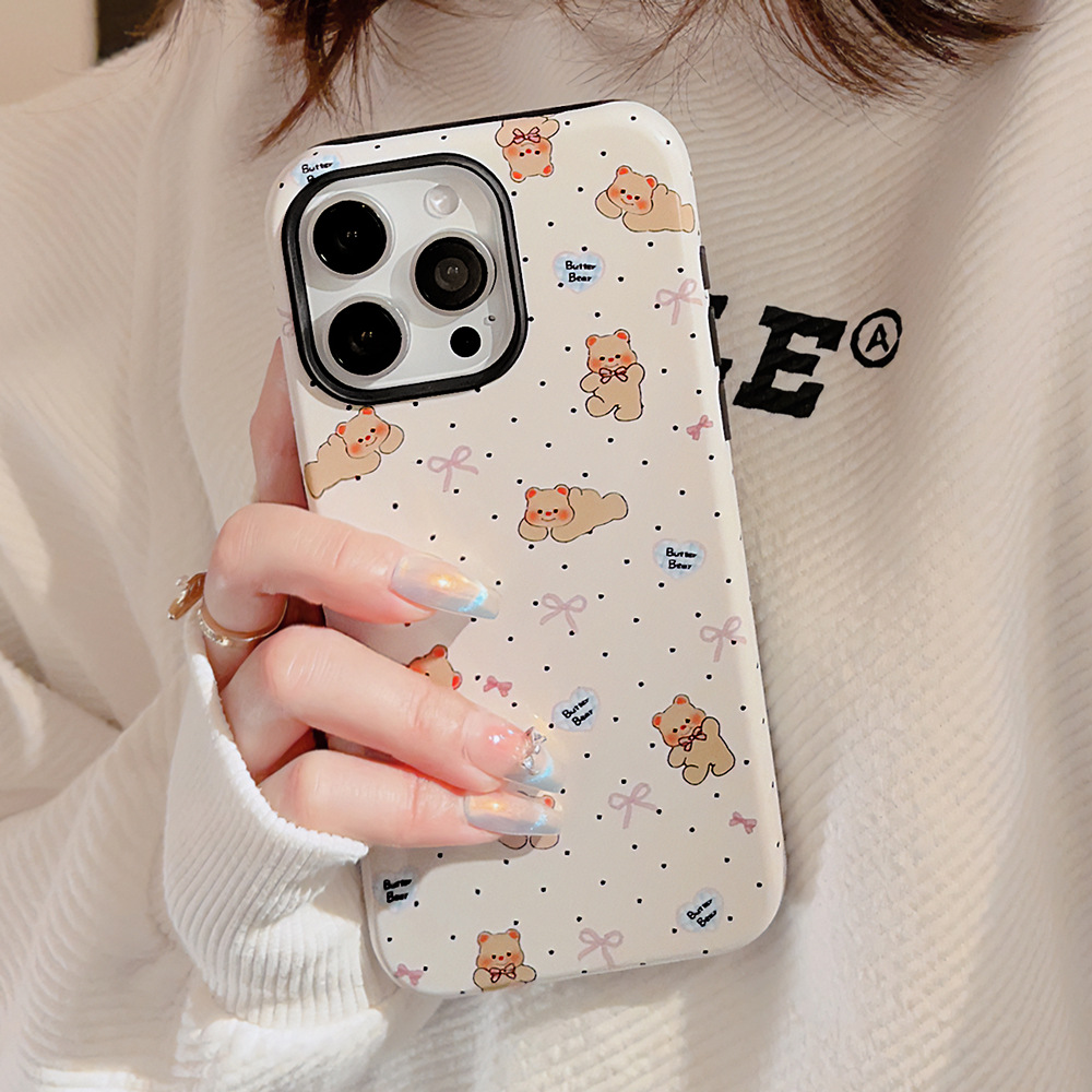 黄油小熊苹果手机壳iPhone15甜美卡通14promax适用13菲林16亮面11