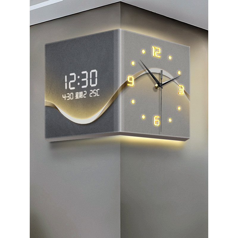 轻奢高级感应数显客厅双面挂钟锂电池长续航钟表转角时钟简约现代