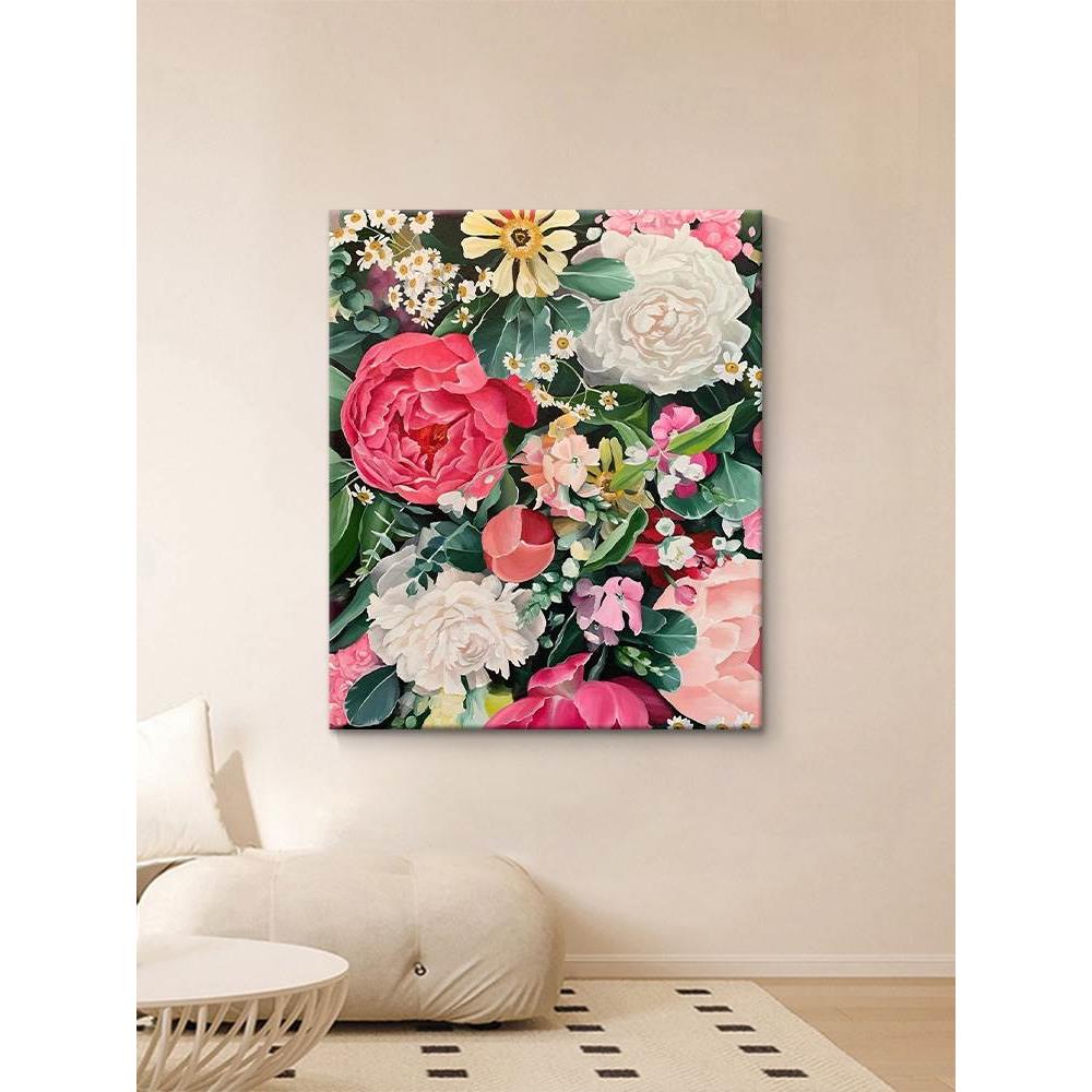 写实花开富贵牡丹纯手绘油画现代红色花卉装饰画客厅玄关丙烯挂画图片