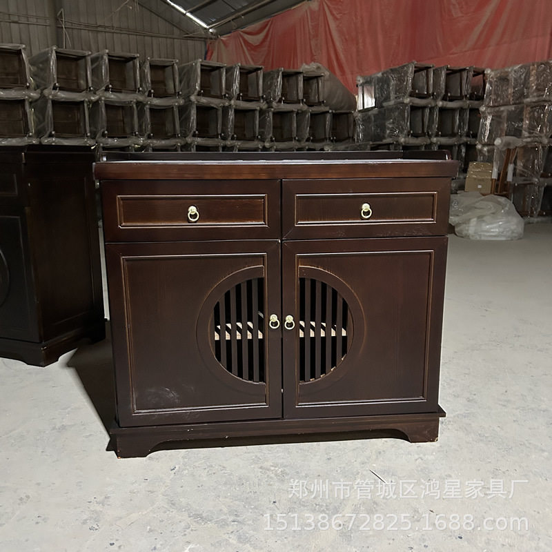 实木餐边柜靠墙一体餐边柜家用客厅储物柜古典岩板酒柜板式橱柜