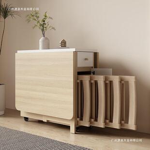 奶油风折叠桌子家用可折叠移动餐桌椅子简易多功能桌子饭桌椅组合