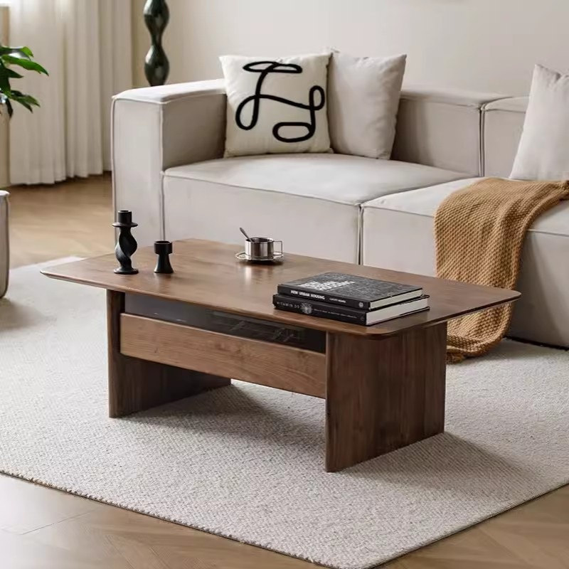 北美黑胡桃木茶几长方形储物实木原木客厅小户型现代简约收纳茶桌