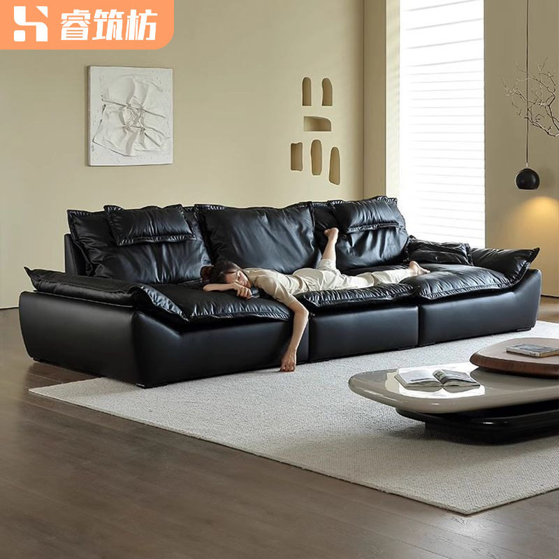 意式极简头层牛皮可调帆船沙发图片