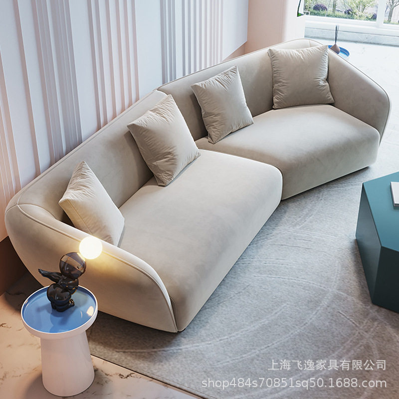 意式轻奢设计师款绒布弧形沙发