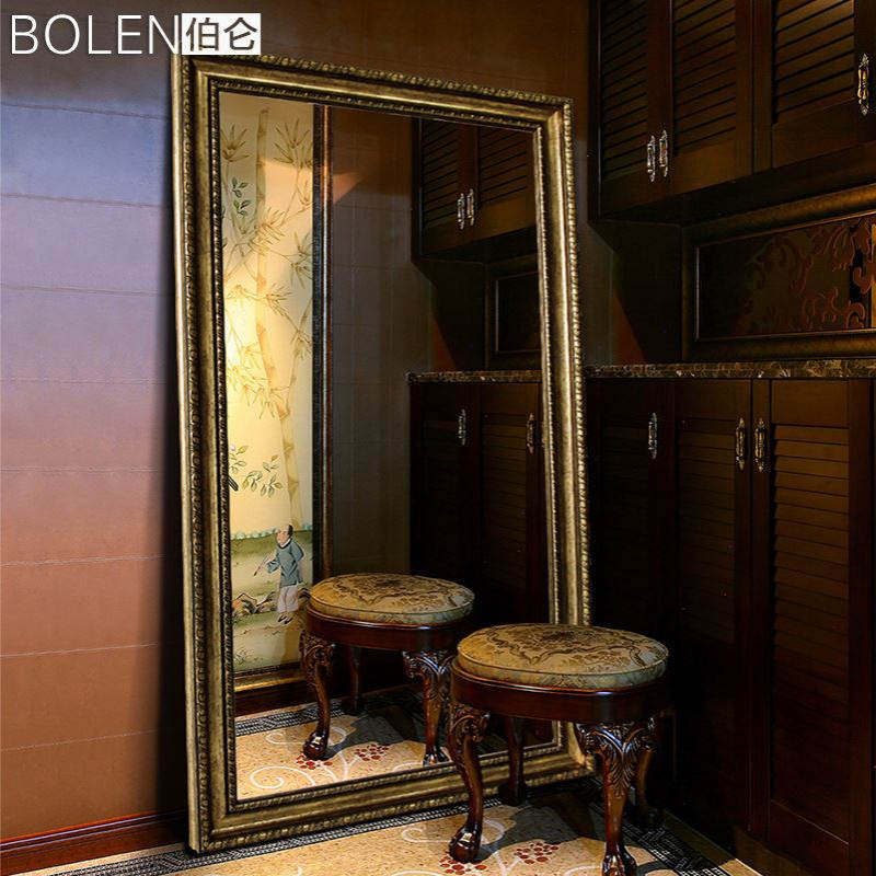 BOLEN复古美式奢华穿衣镜全身镜落地镜实木边框服装店大镜子厂家