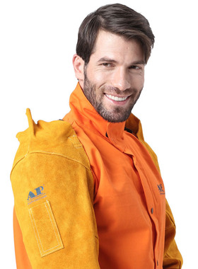 友盟AP-9118金黄色连臂焊接皮手袖 耐磨阻燃防火焊工烧焊防护袖套