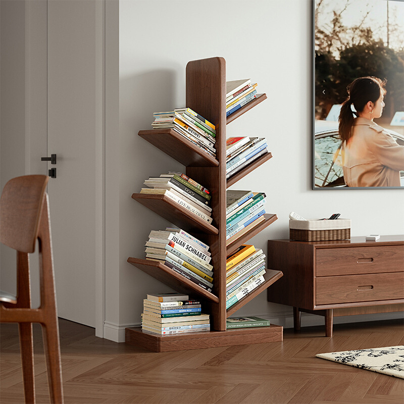 全实木树形书架置物架落地客厅展示一体靠墙不占地方的创意小书柜