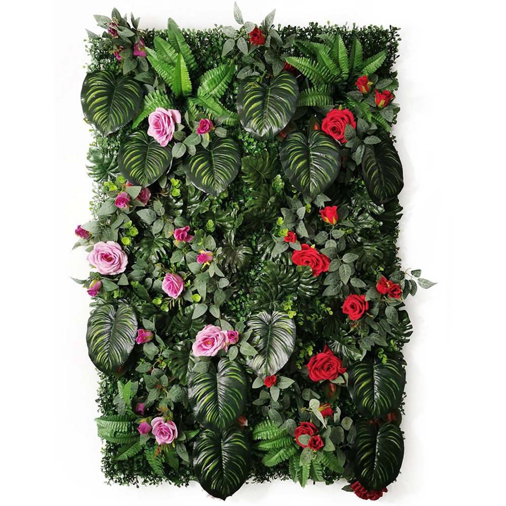 仿真玫瑰花植物墙草坪悬挂装饰家居墙面DIY面板植物墙40*120cm