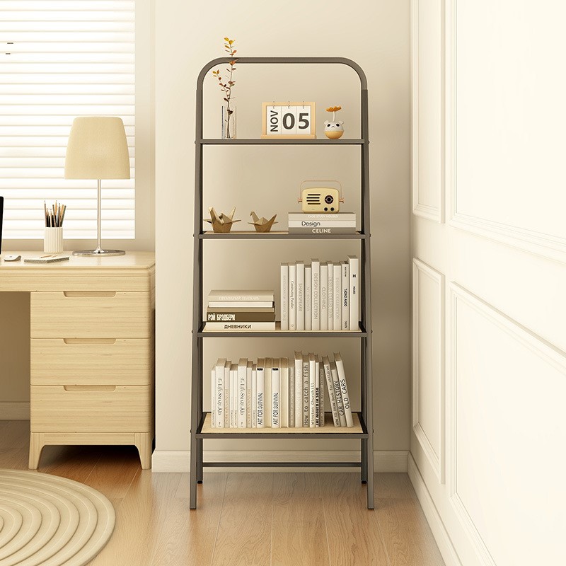书架落地置物架奶油风客厅铁艺靠墙杂志架儿童书房转角一体展示柜