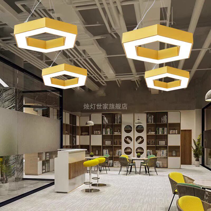 LED异形灯办公室吊线灯理发店超市商场六边形蜂巢吊灯商用工业风