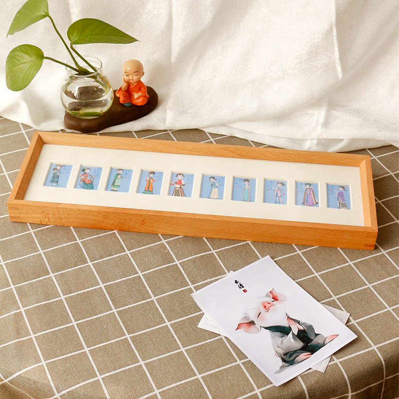 榫卯实木相框桌面摆台10宫格20宫格diy展示框长条木质装饰画框