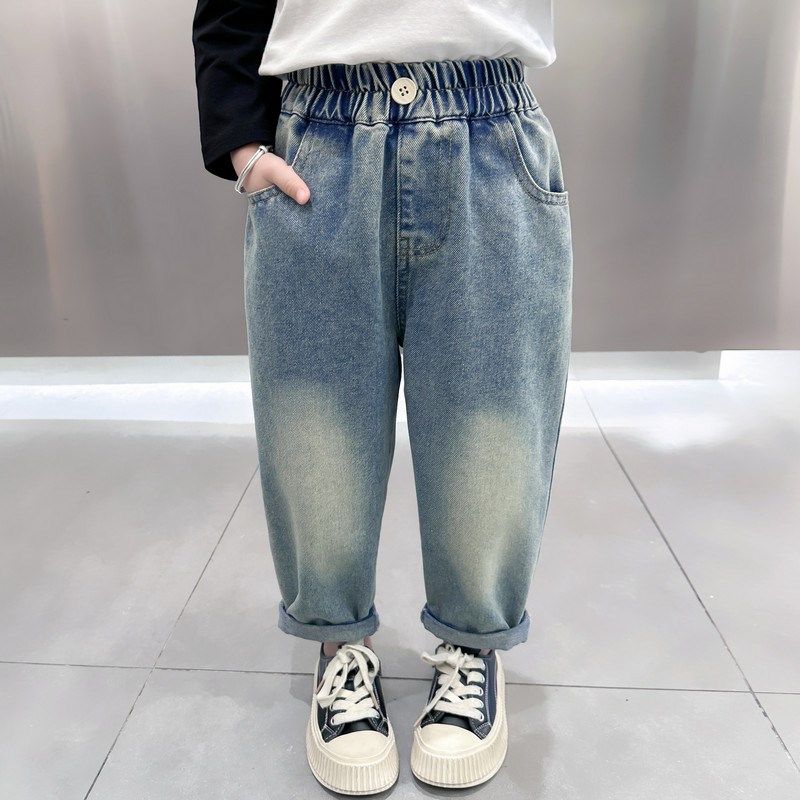 女童牛仔裤春秋款2024新款春季洋气小童休闲长裤宝宝春装儿童裤子