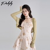 法式 荷叶边吊带碎花连衣裙女春装 2025年新款 披肩拼接叠穿两件套裙