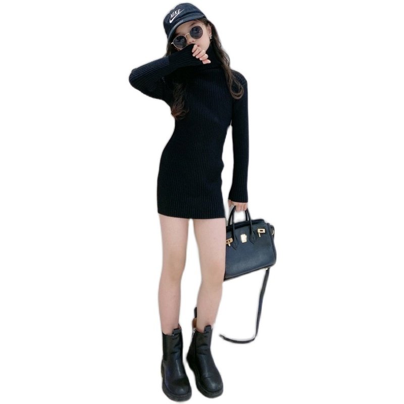 女童毛衣中长款套头洋气修身中大童针织衫紧身弹力2020新款加厚潮