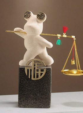 新中式一桶金招财福气熊摆件客厅电视柜装饰品收银台乔迁开业礼物