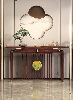 乌金木实玄关桌新中式GEJ堂入木户中门供靠墙桌玄关台超窄条案玄