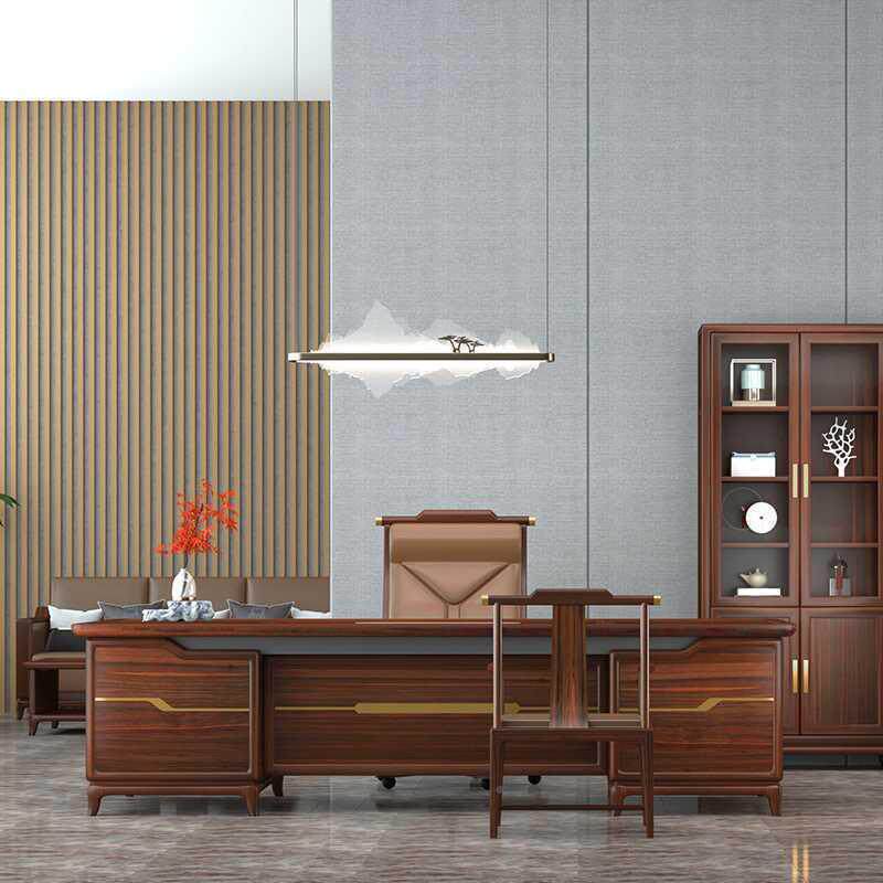 实木办公桌老板组桌椅班合新中式奢时尚简约原轻木总裁桌荣耀大台