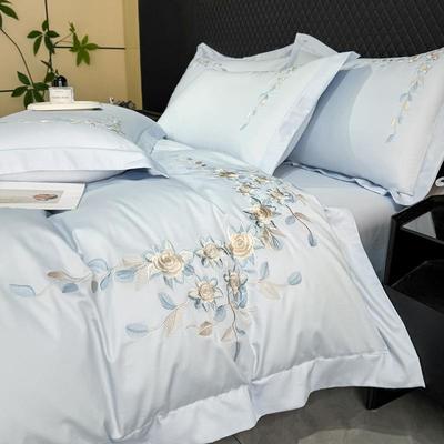 60s绒棉UWE四套轻奢刺绣纯长棉被套简约裸睡棉床单件床上用全品