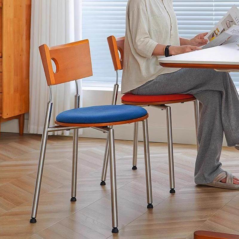 室中复实木锈钢软包古单人餐椅卧客不厅简约靠背可堆YYH叠书化梳