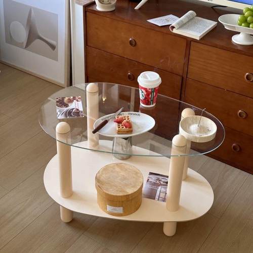 C家hePYPaW小ea水滴茶几韩版用形客厅简约户型双层异桌奶油风边几