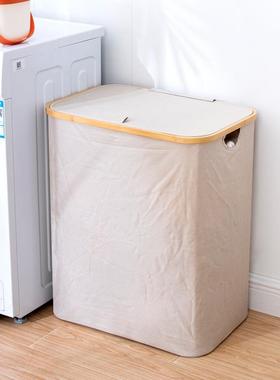 跨竹脏衣篮卧室配内境袋带盖折叠竹木收布纳筐浴室脏衣ZAM可篓