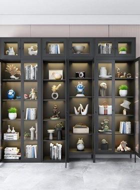 窄家用收纳置物柜儿童边落书架储架客物厅阳台铁地艺ESH玻璃门书