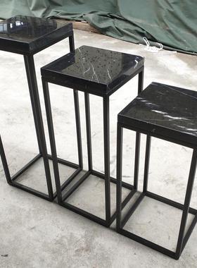 铁艺式盆黑色架子花客FVT厅落地简约大理石雕塑架室内阳台置物架