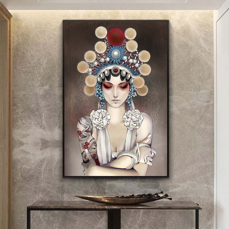 新中式京剧人物装饰画古代美女脸谱画中国风墙画挂画走廊古典壁画