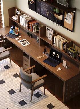 严选全实木双桌人书桌条电长脑卧VPX室感办公桌学生学习家桌用写