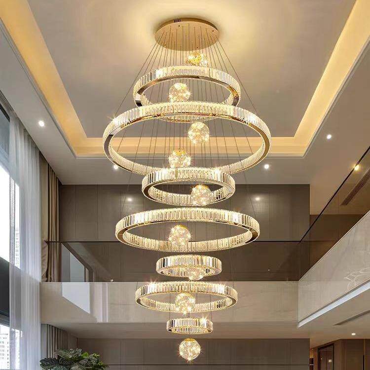 复式楼中空大吊灯现代轻奢别墅空客厅大吊约简挑6039中间自建房水