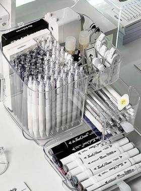 E6面EIJ笔筒收纳盒高颜J值文具置物架桌学习用品整带理箱盖亚克力