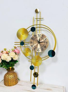 创意新中式铁艺挂客EVC饰厅玄关墙装钟表家用钟面餐厅书房静音时