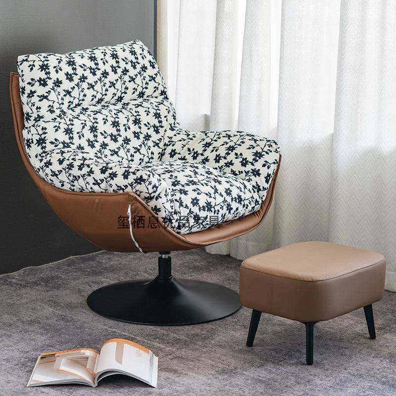 壳椅代简约单人旋懒人沙发现客厅家用椅复古休DFQ闲转沙发椅蛋躺