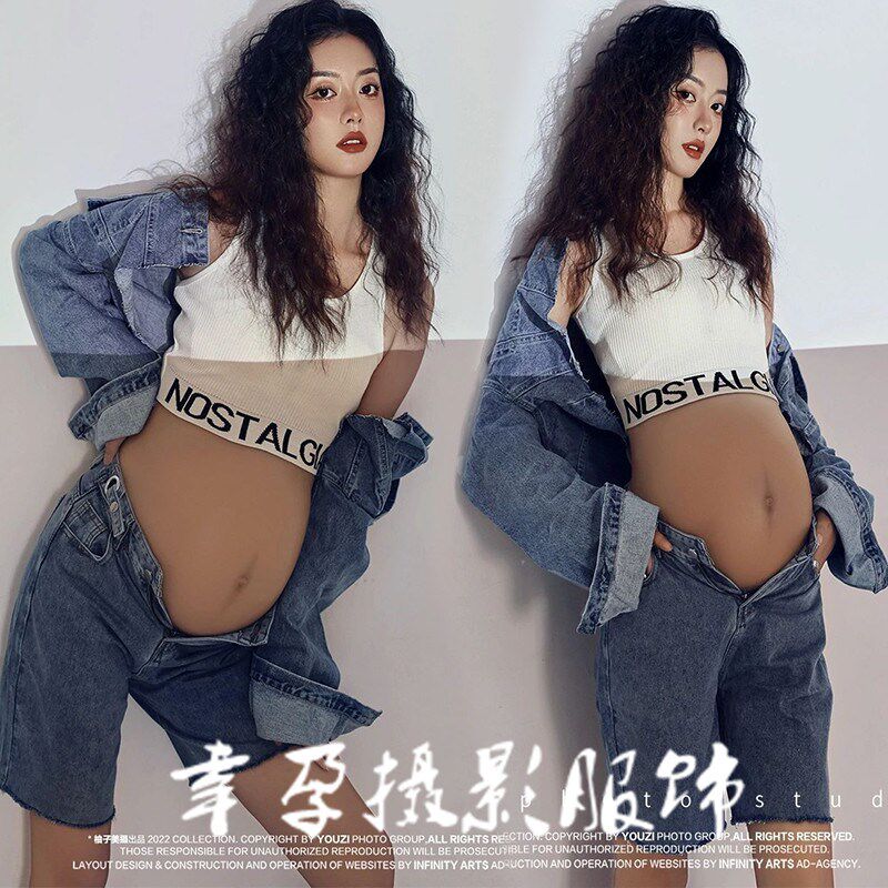 速发装楼新款孕妈咪拍照服装甜酷辣妈孕妇照服影性感御风姐孕味照
