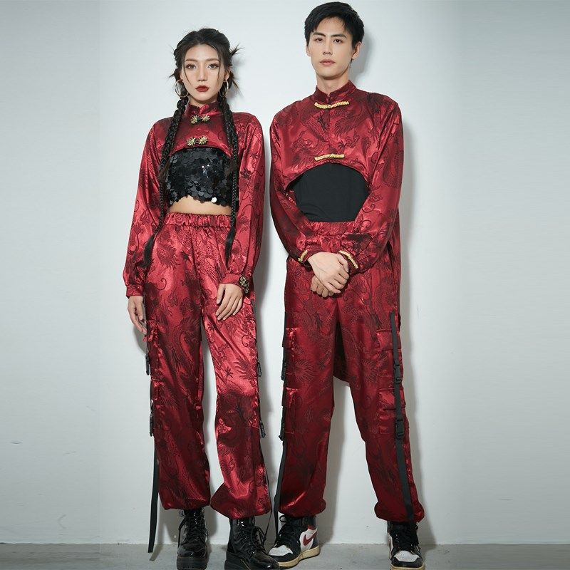 现货速发年会中国风国风团演出服祺袍燕尾男士套装爵士舞服装年会
