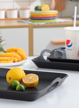 速发黑色带提手托盘长方形塑酒托盘寿司盘料店茶店盘酒水餐饮家用