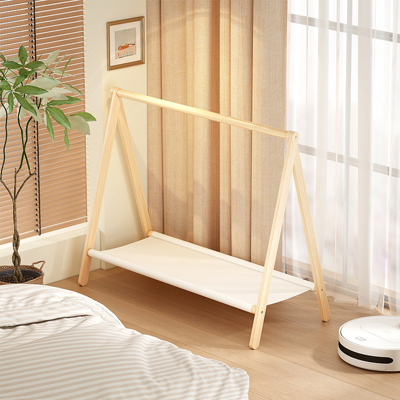 速发床边简易架帽纳可折叠小型置物架实木落地卧室床头衣服收衣挂