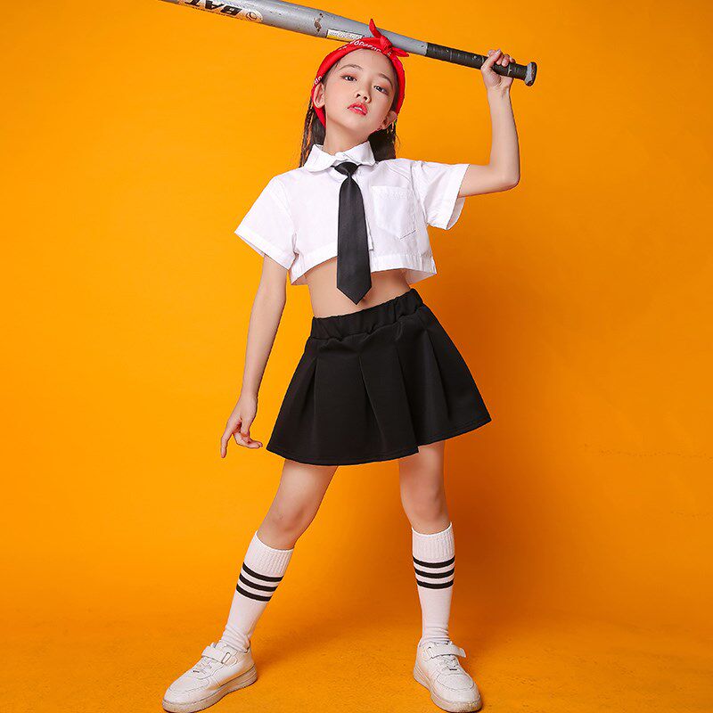 六一儿童爵士舞演出服女童架子鼓街舞套装K露脐装啦啦队操表演潮