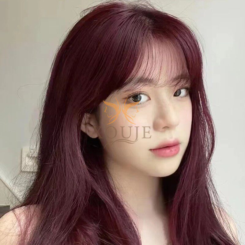 时尚女浆果树莓红假发片长直发z接发片红色逼真自然显白色时尚百