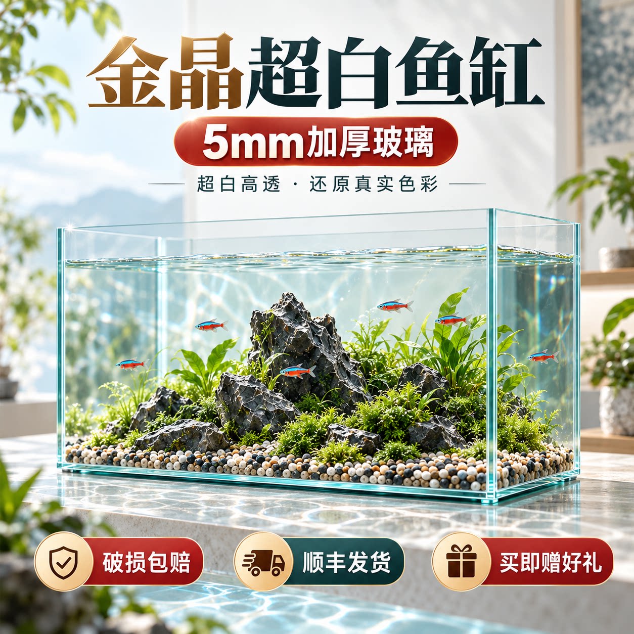 超白鱼缸玻璃桌面客厅生态斗鱼金鱼乌龟缸造景懒人养鱼水草缸